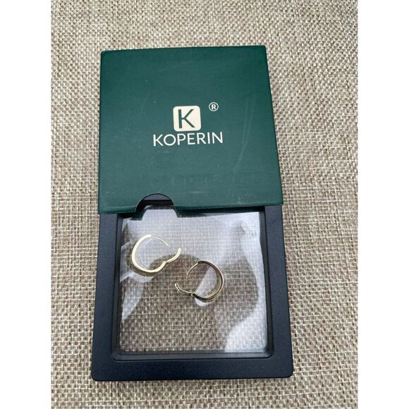 KOPERIN Sterling Silver 14Kt Yellow Gold Finish VS Round Crystal Hoop Earrings - Picture 3 of 6